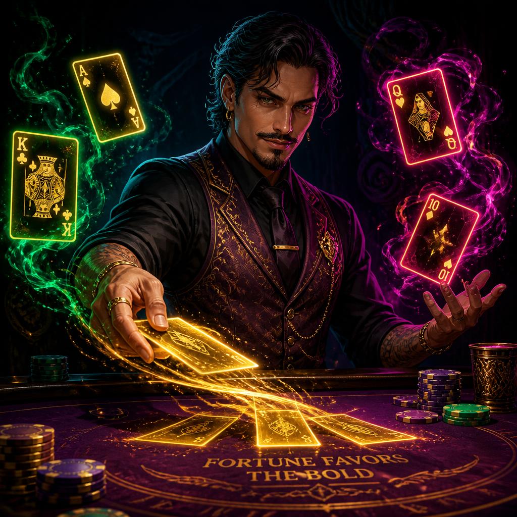 Poker dealer dealing luck cards at a felt table