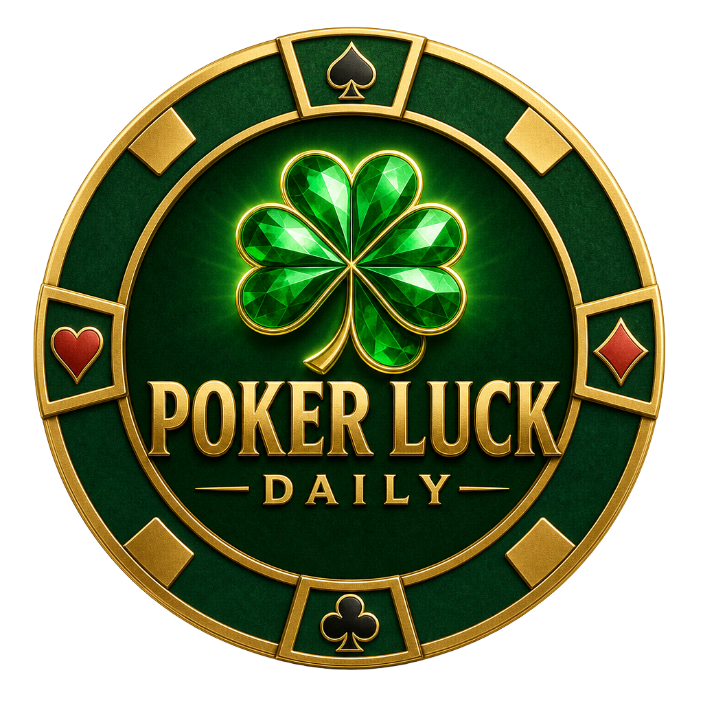 Poker Luck Daily chip logo with a glowing four-leaf clover